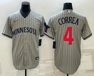 Men's Minnesota Twins #4 Carlos Correa 2023 Grey Home Team Cool Base Stitched Jersey,We sell and wholesale Men's Minnesota Twins #4 Carlos Correa 2023 Grey Home Team Cool Base Stitched Jersey on line form chian!